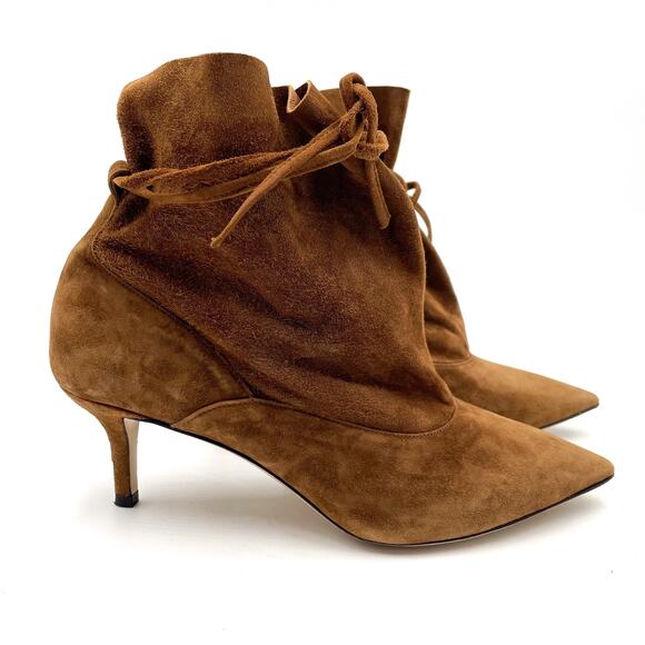 Marion Parke Millie Booties Brown Suede Ankle Strap Kitten Pointed Toe Sz 37 / 7 - Picture 2 of 9